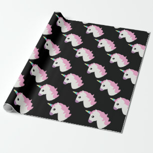 Unicorn Emoji (black background) Wrapping Paper