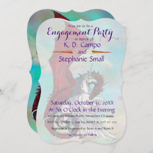 Unicorn Engagement Party Invitation Dragon Red