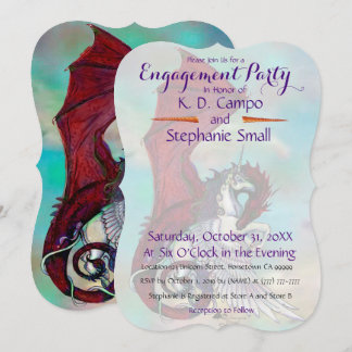 Unicorn Engagement Party Invitation Dragon Red