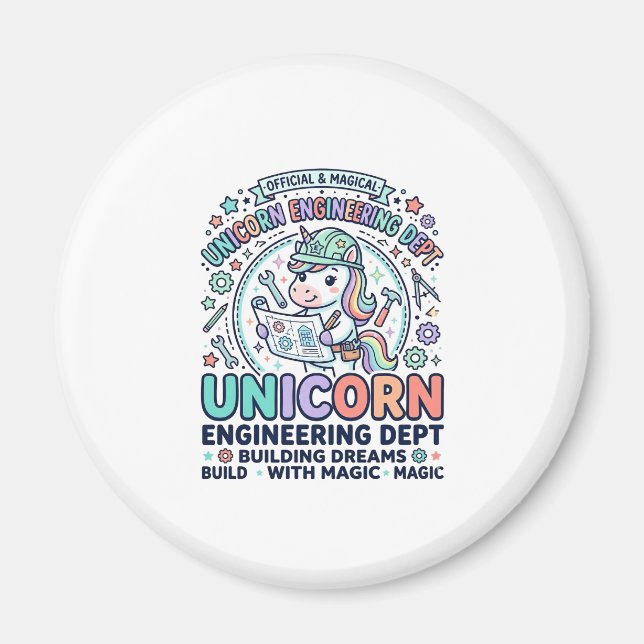 Unicorn Engineering Dept Bold Typography T-Shirt D Magnet (Front)