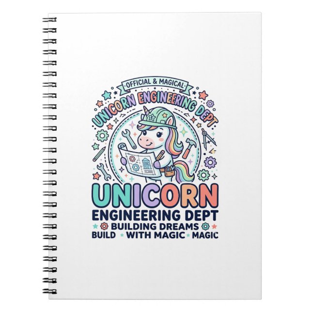 Unicorn Engineering Dept Bold Typography T-Shirt D Notebook (Front)