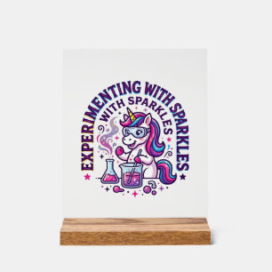 Unicorn Experimenting with Sparkles Commercial Cut Acrylic Sign