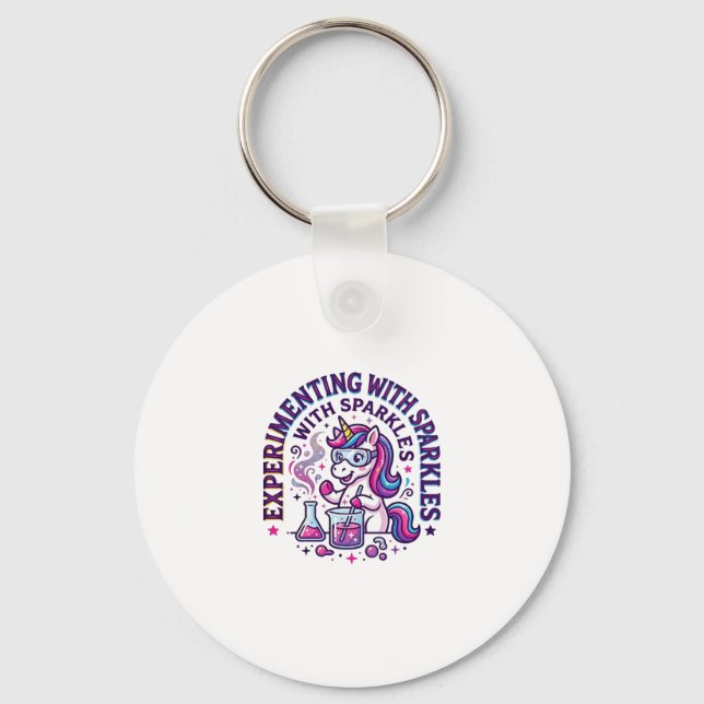 Unicorn Experimenting with Sparkles Commercial Cut Key Ring (Front)