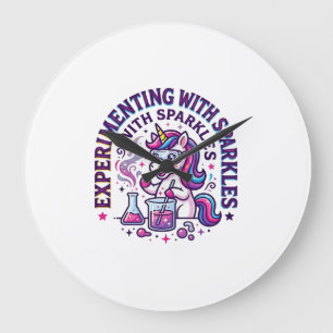 Unicorn Experimenting with Sparkles Commercial Cut Large Clock