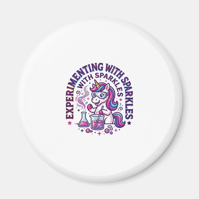 Unicorn Experimenting with Sparkles Commercial Cut Magnet (Front)