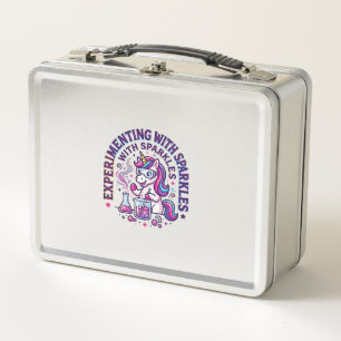 Unicorn Experimenting with Sparkles Commercial Cut Metal Lunch Box