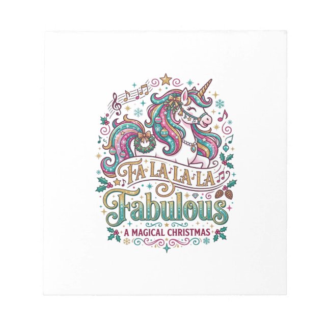 Unicorn Fa La La La Fabulous White Background Cute Notepad (Front)