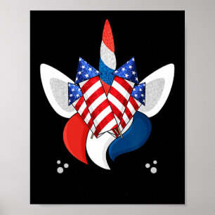 Unicorn Face 4th Of July Cute Girls Kids Teens  Poster