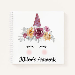Unicorn Face and Flowers Sketchbook Notebook
