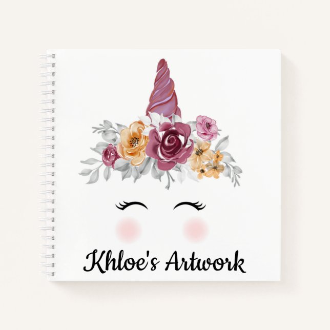 Unicorn Face and Flowers Sketchbook Notebook (Front)