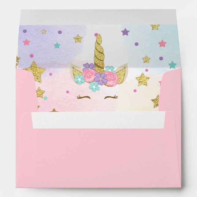 Unicorn Face Birthday Envelope Magical Pink Gold (Back (Bottom))