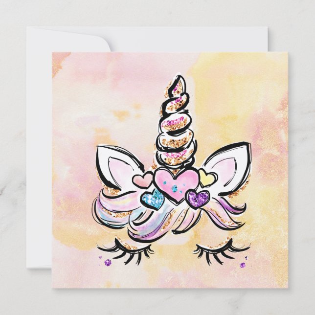 Unicorn Face Birthday Invitation (Front)