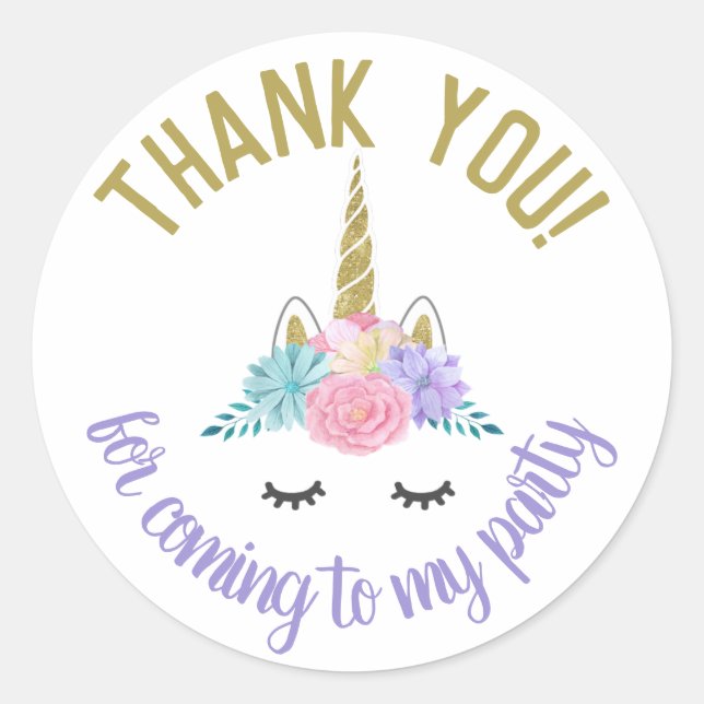 Unicorn Face Birthday Stickers Round Labels (Front)