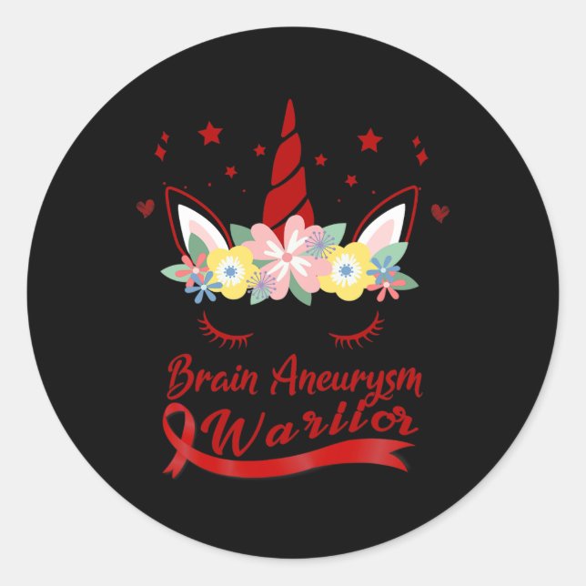 Unicorn Face Brain Aneurysm Awareness  Classic Round Sticker (Front)