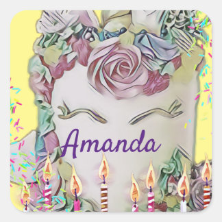Unicorn face cake Rainbow Sprinkles yellow Square Sticker