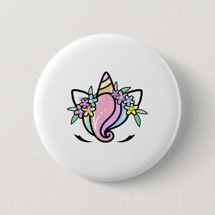Unicorn Face Cute Eyelashes Sunday Easter Flowers  6 Cm Round Badge
