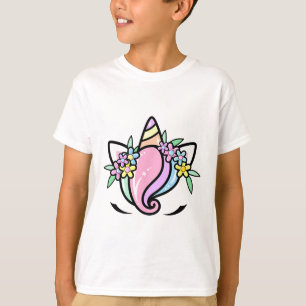 Unicorn Face Cute Eyelashes Sunday Easter Flowers T-Shirt