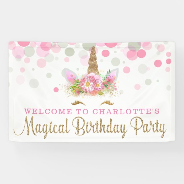 Unicorn Face Cute Unicorn Birthday Party Banners (Horizontal)