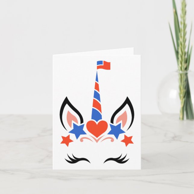 Unicorn Face Eyelashes 4th Of July Independence Da Card (Front)