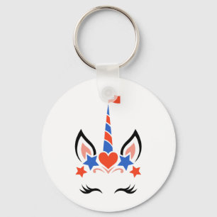 Unicorn Face Eyelashes 4th Of July Independence Da Key Ring