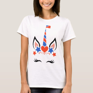 Unicorn Face Eyelashes 4th Of July Independence Da T-Shirt