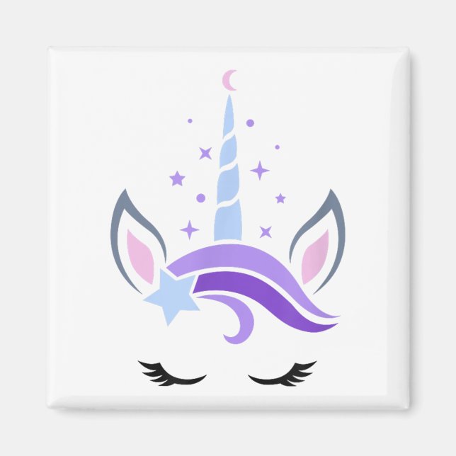 Unicorn Face Eyelashes Celestial Moon Star Boho Lu Magnet (Front)