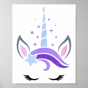Unicorn Face Eyelashes Celestial Moon Star Boho Lu Poster
