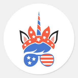 Unicorn Face Eyelashes Gles 4th Of July Independen Classic Round Sticker