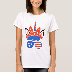 Unicorn Face Eyelashes Gles 4th Of July Independen T-Shirt