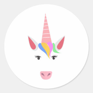 Unicorn Face Eyelashes Halloween Costume With Hair Classic Round Sticker