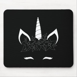 Unicorn Face Eyelashes Smile Cute Flower Wreath Ha Mouse Mat