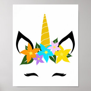 Unicorn Face Eyelashes Smile Cute Flower Wreath Ha Poster
