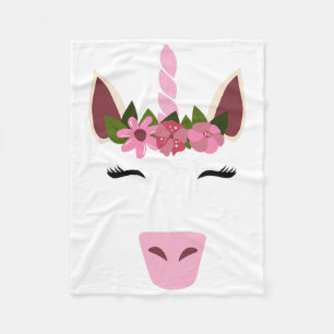 Unicorn Face Eyelashes Smile Flower Wreath Hallowe Fleece Blanket