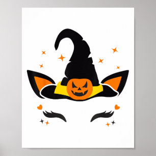 Unicorn Face Eyelashes Witch Pumpkin Scary Hallowe Poster