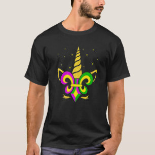 Unicorn Face Fleur De Lys Mardi Gras Girls Kids Ou T-Shirt