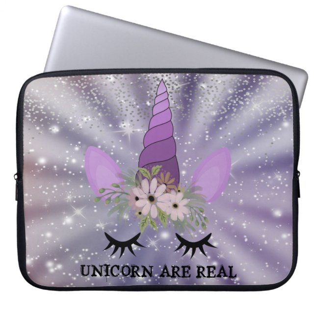 Unicorn Face, Floral Crown, Confetti Laptop Sleeve (Front)