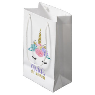 Unicorn Face Gold Glitter Birthday Gift Bag