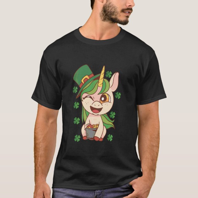 Unicorn Face Irish Paddy St Patricku2019s Day T-Shirt (Front)