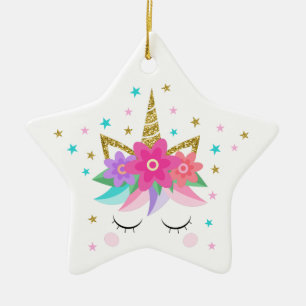 Unicorn Face Merry Christmas Glitter Ceramic Tree Decoration
