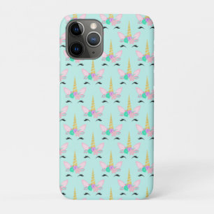 Unicorn Face Pastel Bright Golden Horn Flowers iPhone 11 Pro Case