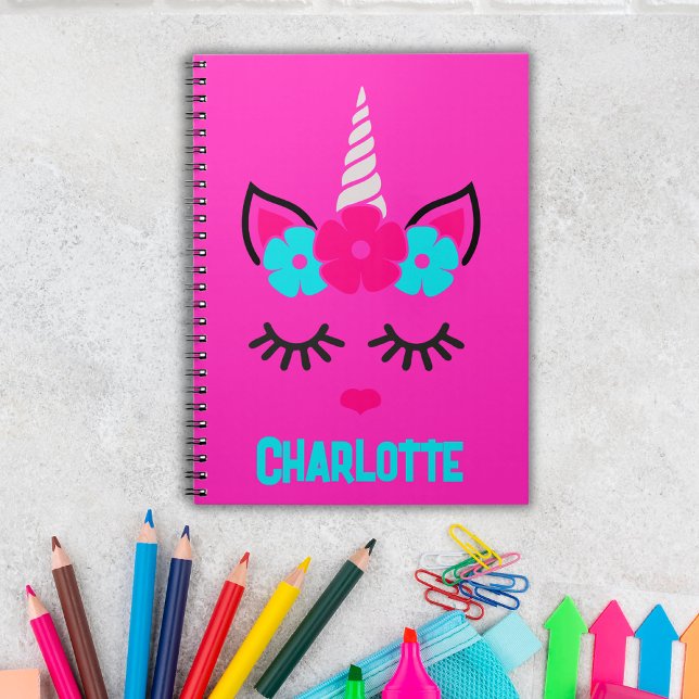  Unicorn Face Pink and Aqua| Custom Name Notebook (Personalize this adorable notebook with her name and unleash the magic. Place your order today!)