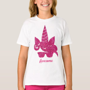 Unicorn Face Pink Glitter Cute Girly Kids T-Shirt