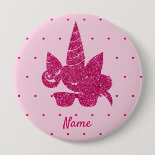 Unicorn Face Pink Glitter Girly Kids 10 Cm Round Badge