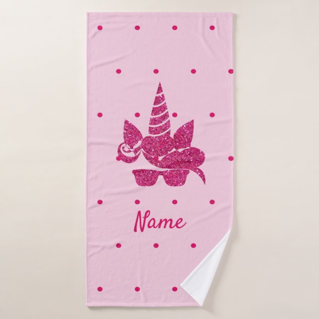 Unicorn Face Pink Glitter Girly Kids Bath Towel Set (Bath Towel)