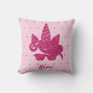 Unicorn Face Pink Glitter Girly Kids Cushion