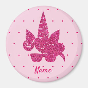 Unicorn Face Pink Glitter Girly Kids Magnet