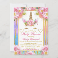 Unicorn Face Pink Gold Baby Shower Invitation