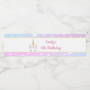 Unicorn face stars girl birthday bottle label