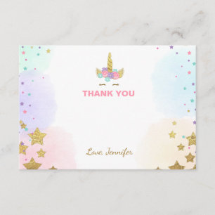 Unicorn face Thank You card Pink and Gold Magical