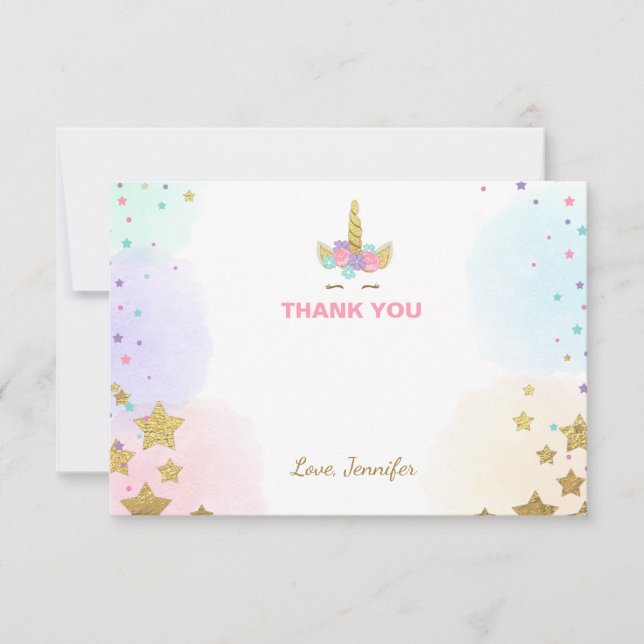 Unicorn face Thank You card Pink and Gold Magical (Front)